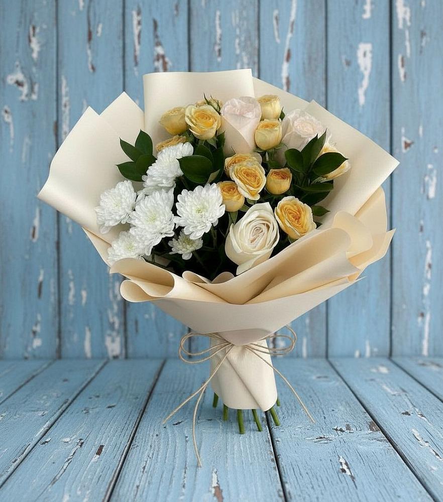 Букет цветов из: Розы и Хризантемы в Хвойной