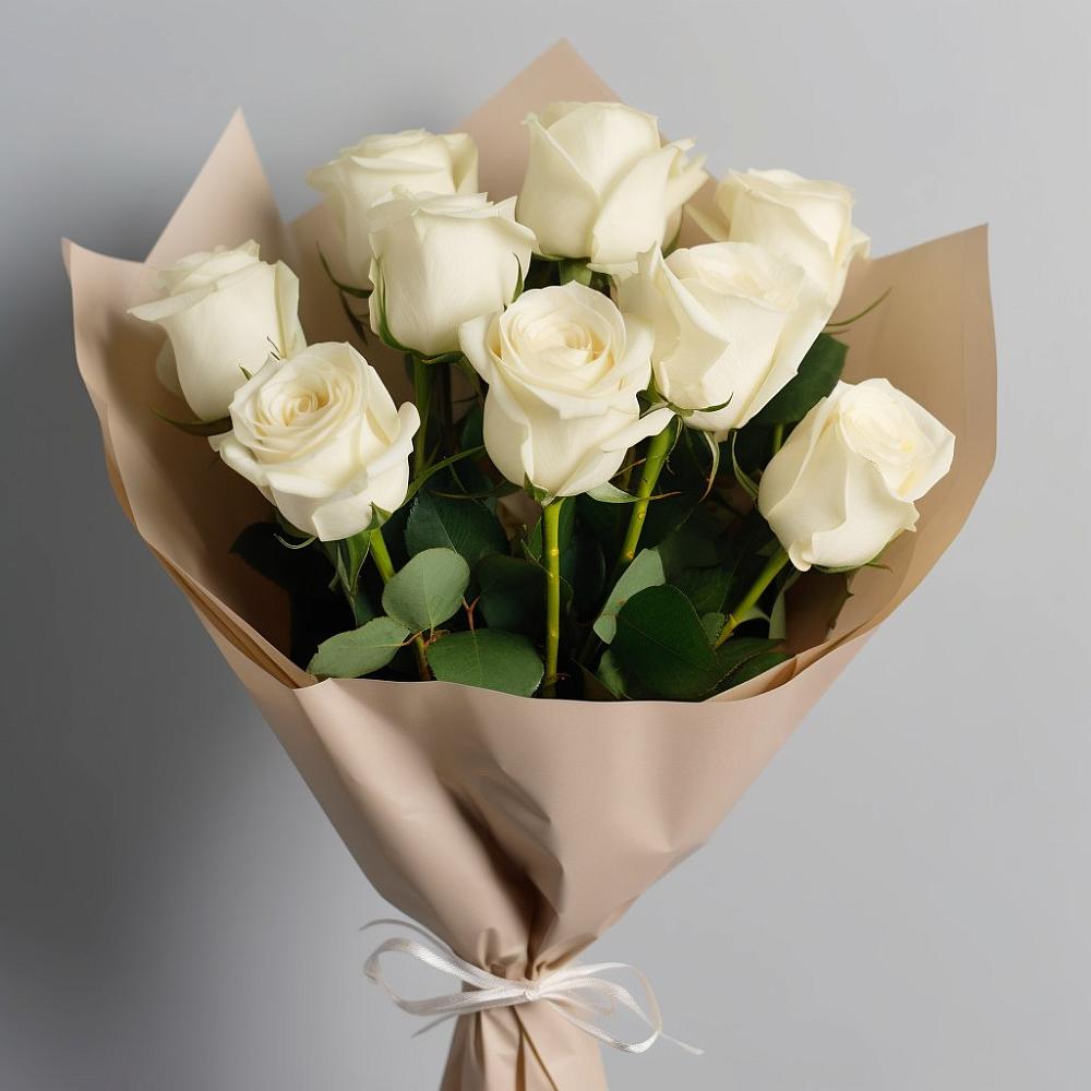 Букет 9 Белых роз Эдлесс Лав в Хвойной