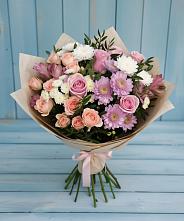 Букет цветов из:  Хризантемы, Розы и Альстромерии в Хвойной