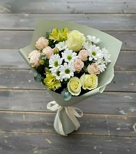 Букет цветов из:  Альстромерии, Розы и Хризантемы в Хвойной